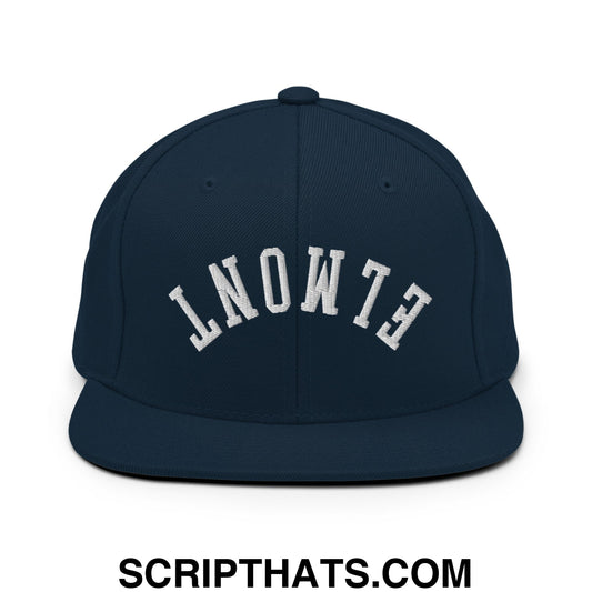 Upside Down Elmont Embroidered Flat Bill Brim Snapback Hat Dark Navy