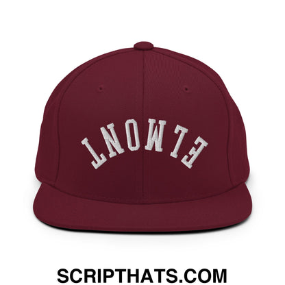 Upside Down Elmont Embroidered Flat Bill Brim Snapback Hat Maroon