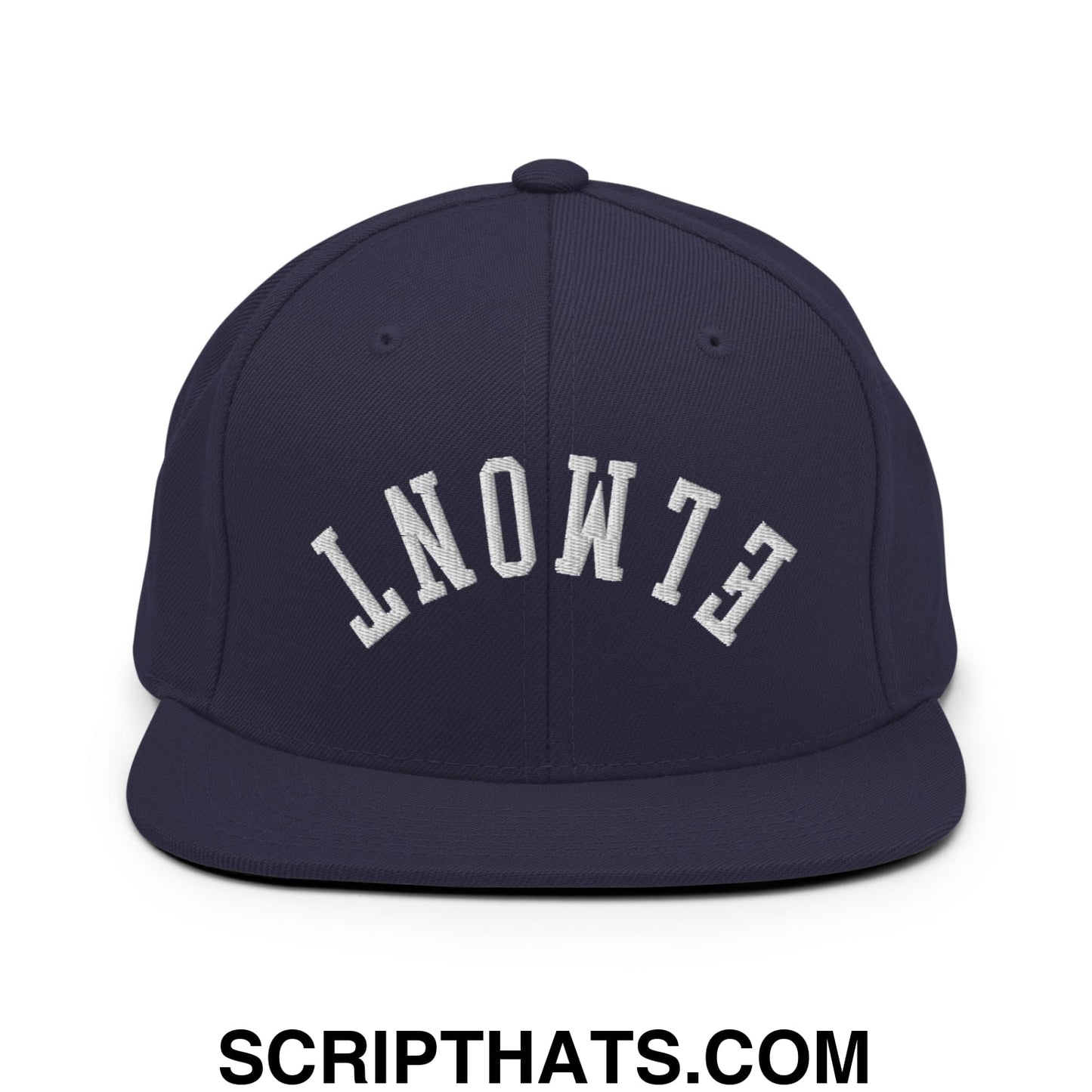 Upside Down Elmont Embroidered Flat Bill Brim Snapback Hat Navy