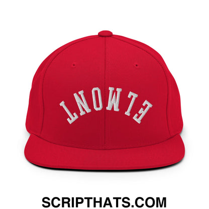 Upside Down Elmont Embroidered Flat Bill Brim Snapback Hat Red