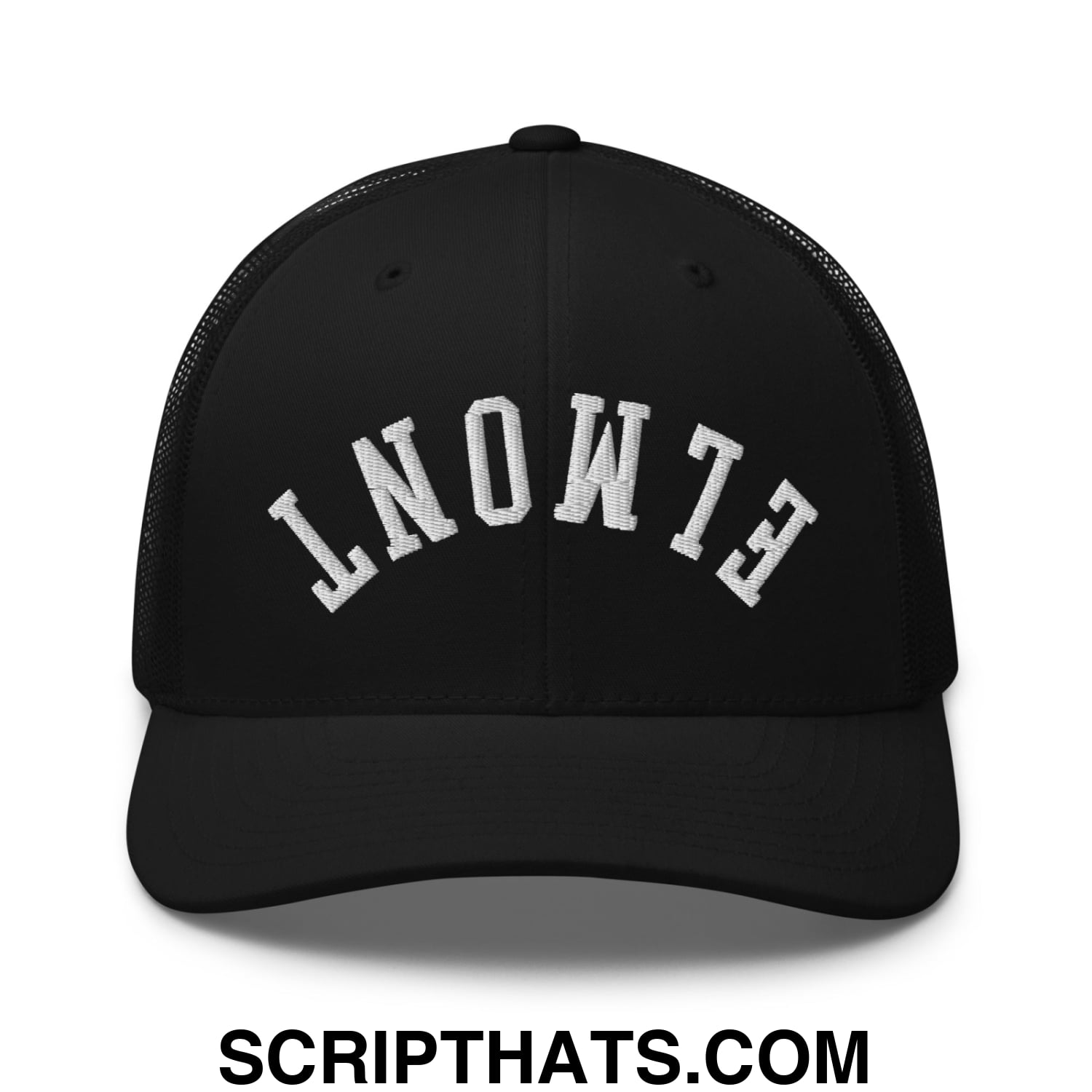 Upside Down Elmont Embroidered Mesh Trucker Hat Black