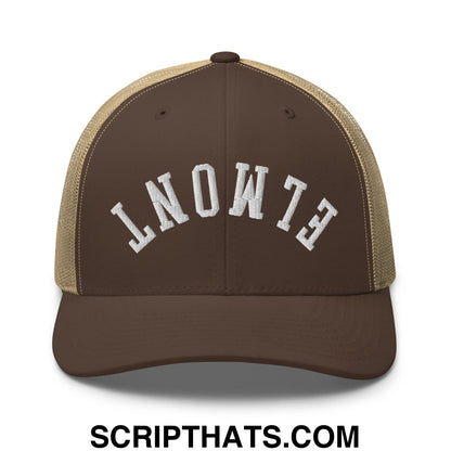 Upside Down Elmont Embroidered Mesh Trucker Hat Brown Khaki