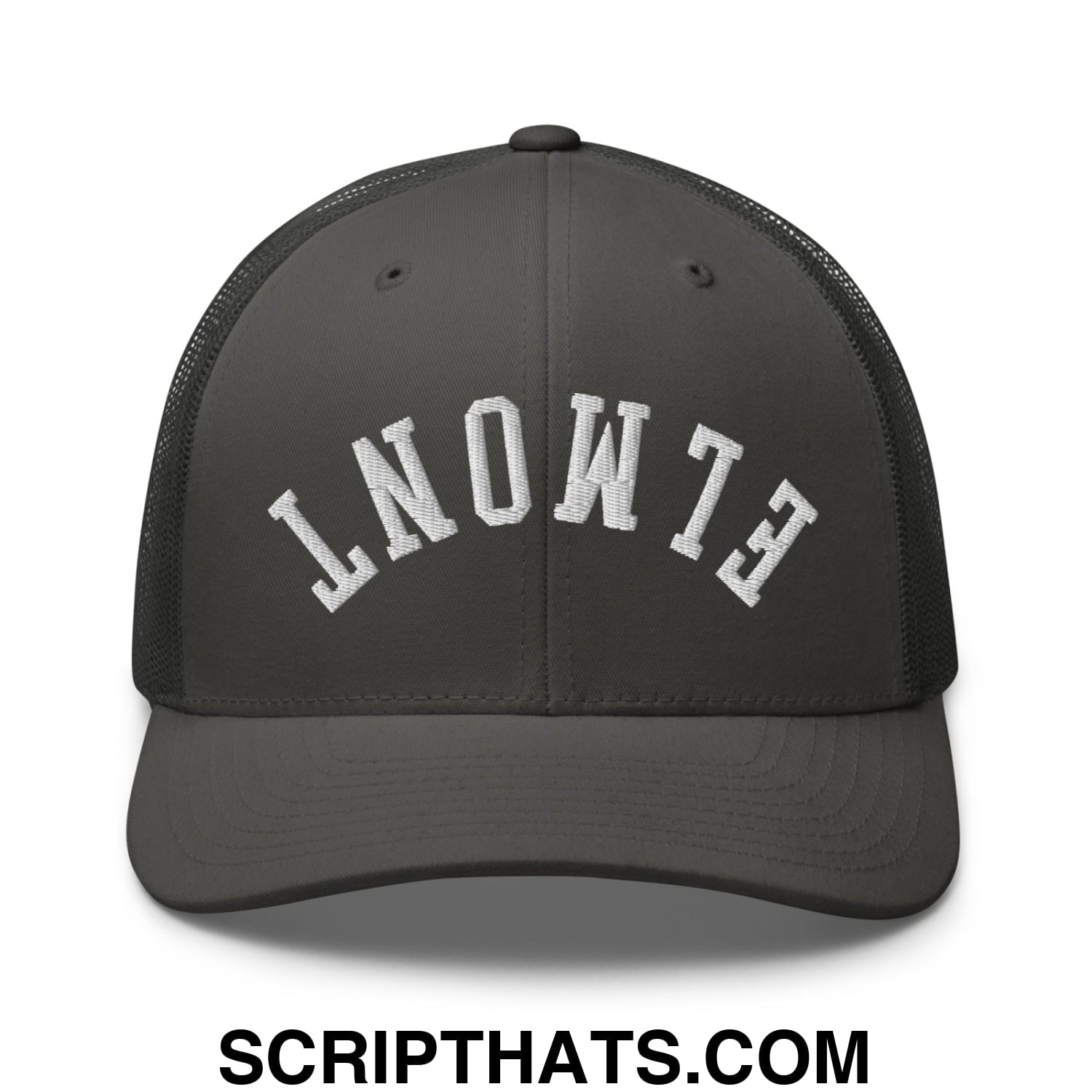 Upside Down Elmont Embroidered Mesh Trucker Hat Charcoal