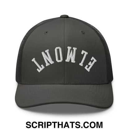 Upside Down Elmont Embroidered Mesh Trucker Hat Charcoal