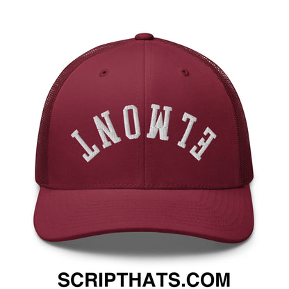 Upside Down Elmont Embroidered Mesh Trucker Hat Cranberry