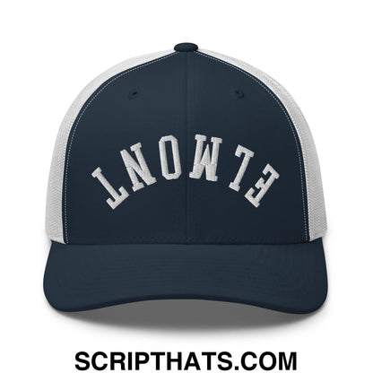 Upside Down Elmont Embroidered Mesh Trucker Hat Navy White