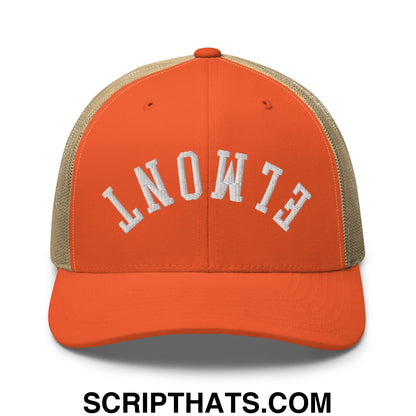 Upside Down Elmont Embroidered Mesh Trucker Hat Rustic Orange Khaki