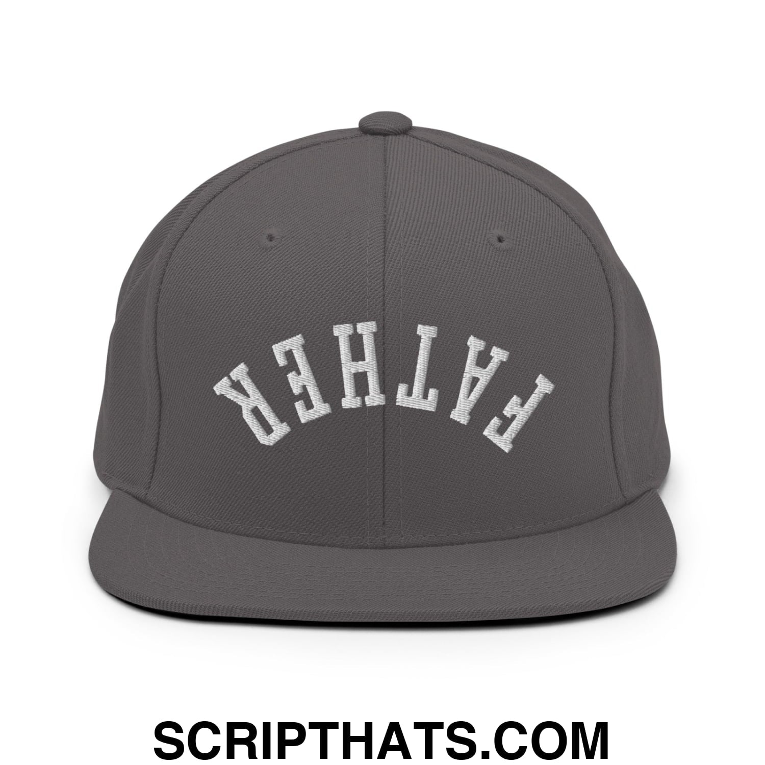 Upside Down Father Embroidered Flat Bill Brim Snapback Hat Dark Grey