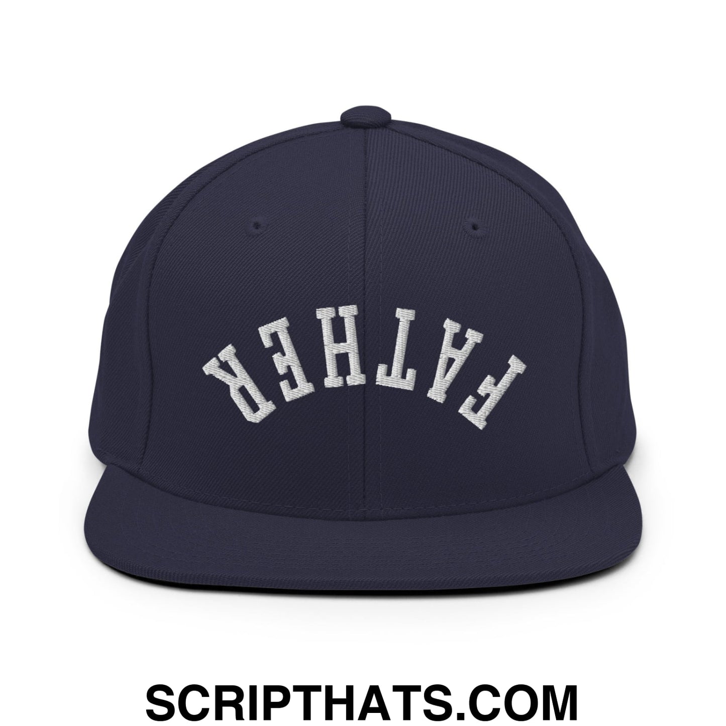 Upside Down Father Embroidered Flat Bill Brim Snapback Hat Navy
