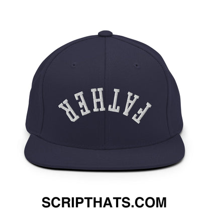 Upside Down Father Embroidered Flat Bill Brim Snapback Hat Navy