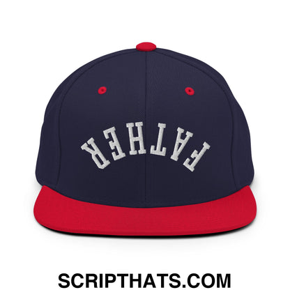 Upside Down Father Embroidered Flat Bill Brim Snapback Hat Navy Red