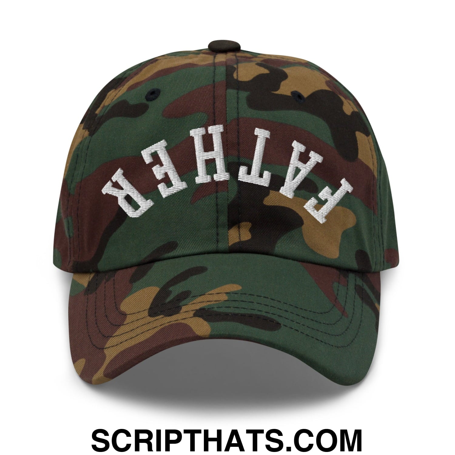 Upside Down Father Embroidered Unstructured Dad Hat Green Camo