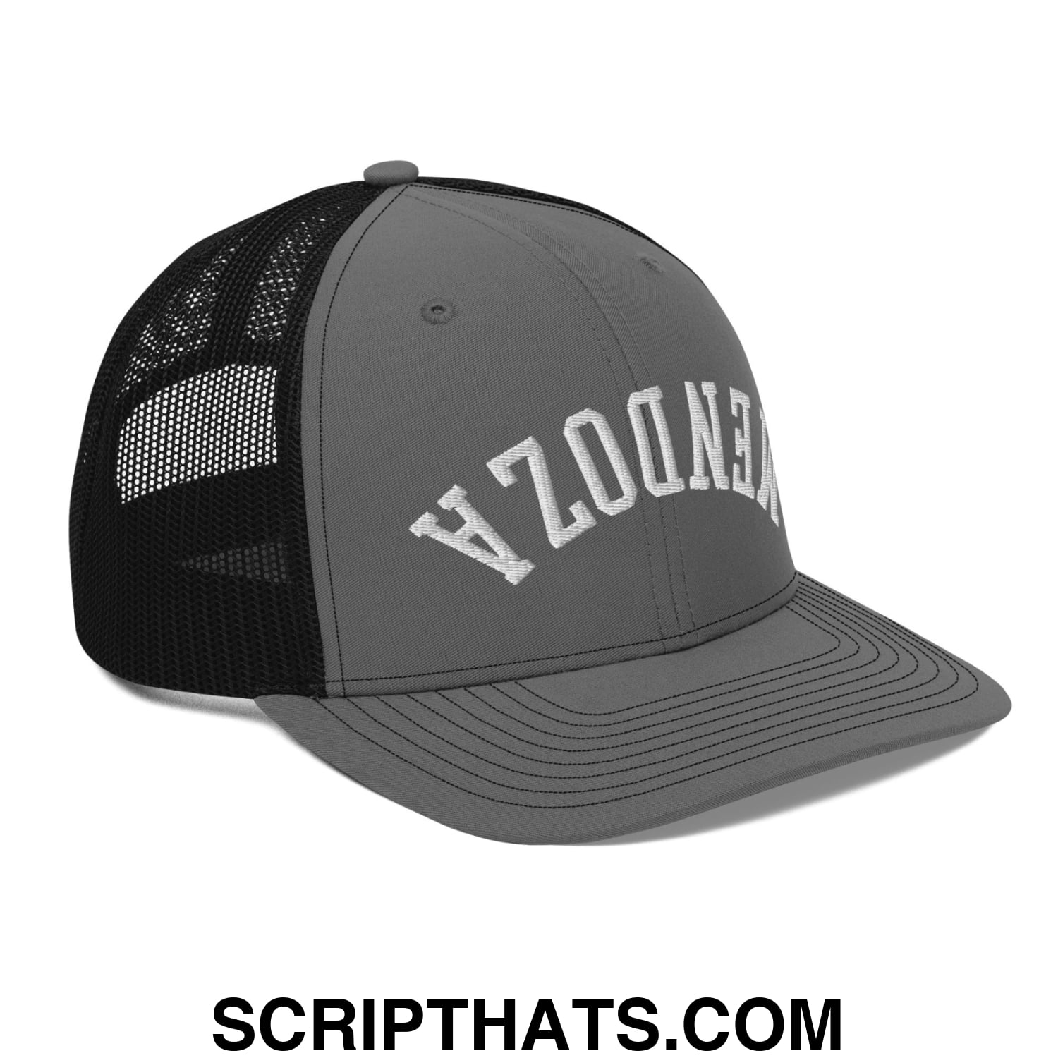 Upside Down Fernando Mendoza 2026 Raiders Draft Day Embroidered Classic Mesh Trucker Hat Charcoal Black