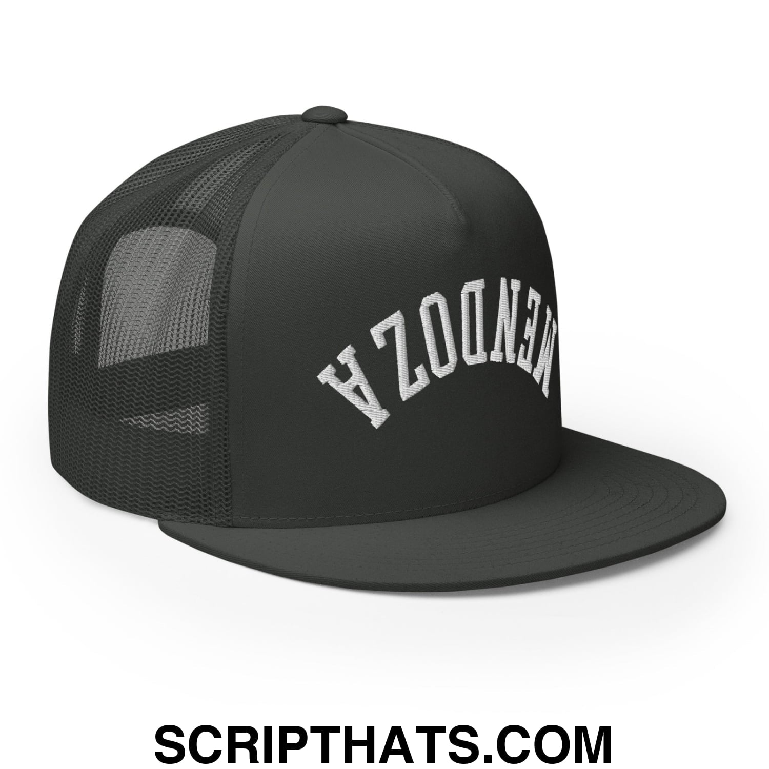 Upside Down Fernando Mendoza 2026 Raiders Draft Day Embroidered Mesh Flat Bill Brim Trucker Hat Charcoal