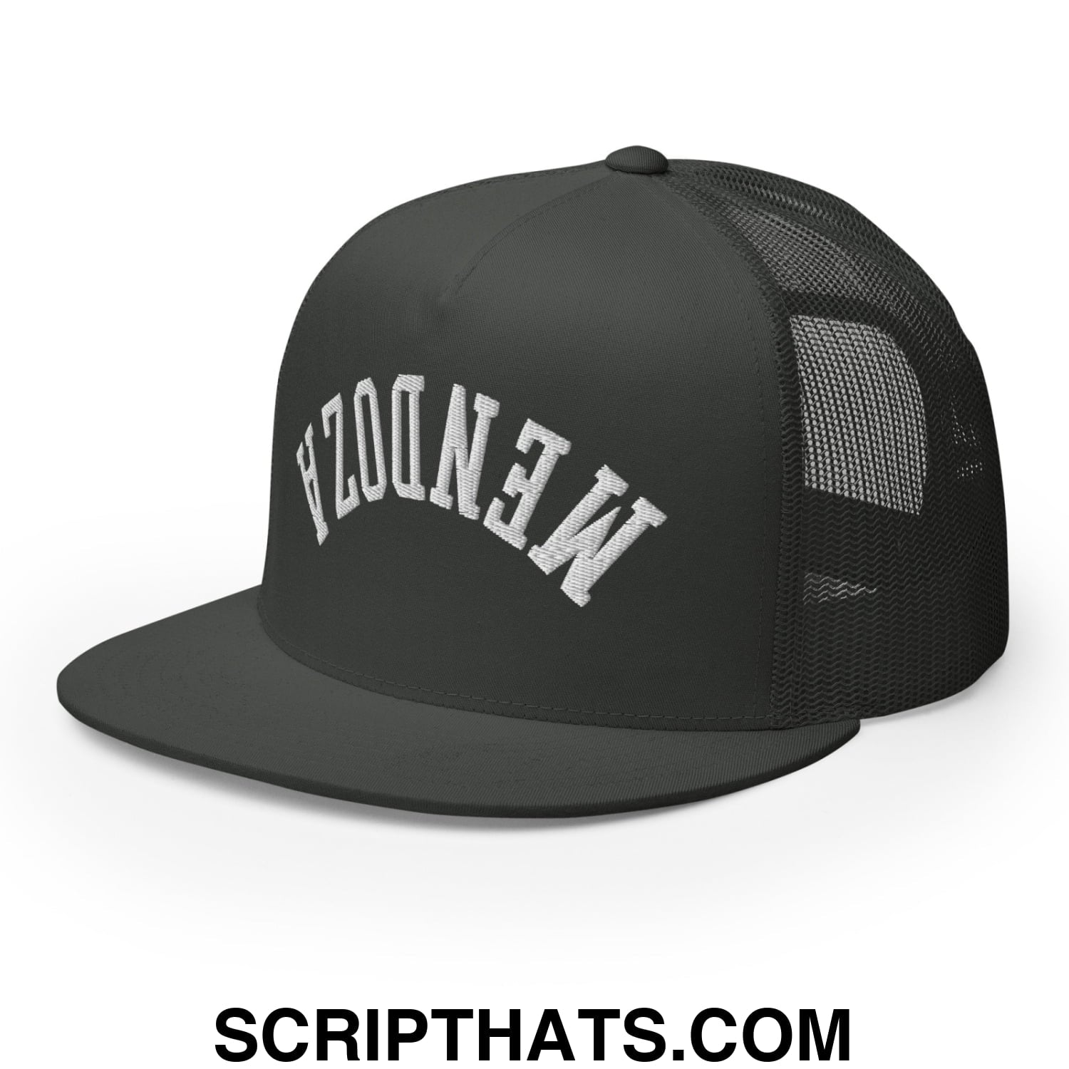 Upside Down Fernando Mendoza 2026 Raiders Draft Day Embroidered Mesh Flat Bill Brim Trucker Hat Charcoal