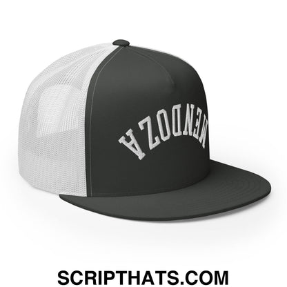 Upside Down Fernando Mendoza 2026 Raiders Draft Day Embroidered Mesh Flat Bill Brim Trucker Hat Charcoal White