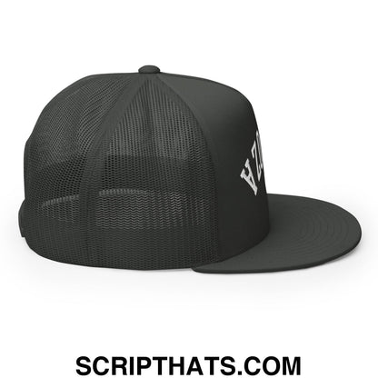 Upside Down Fernando Mendoza 2026 Raiders Draft Day Embroidered Mesh Flat Bill Brim Trucker Hat Charcoal