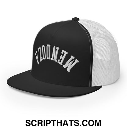 Upside Down Fernando Mendoza 2026 Raiders Draft Day Embroidered Mesh Flat Bill Brim Trucker Hat Black White
