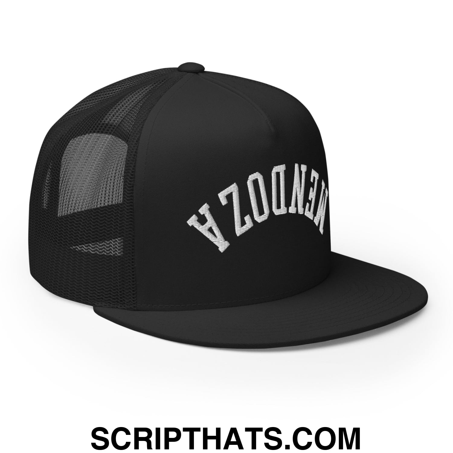Upside Down Fernando Mendoza 2026 Raiders Draft Day Embroidered Mesh Flat Bill Brim Trucker Hat Black