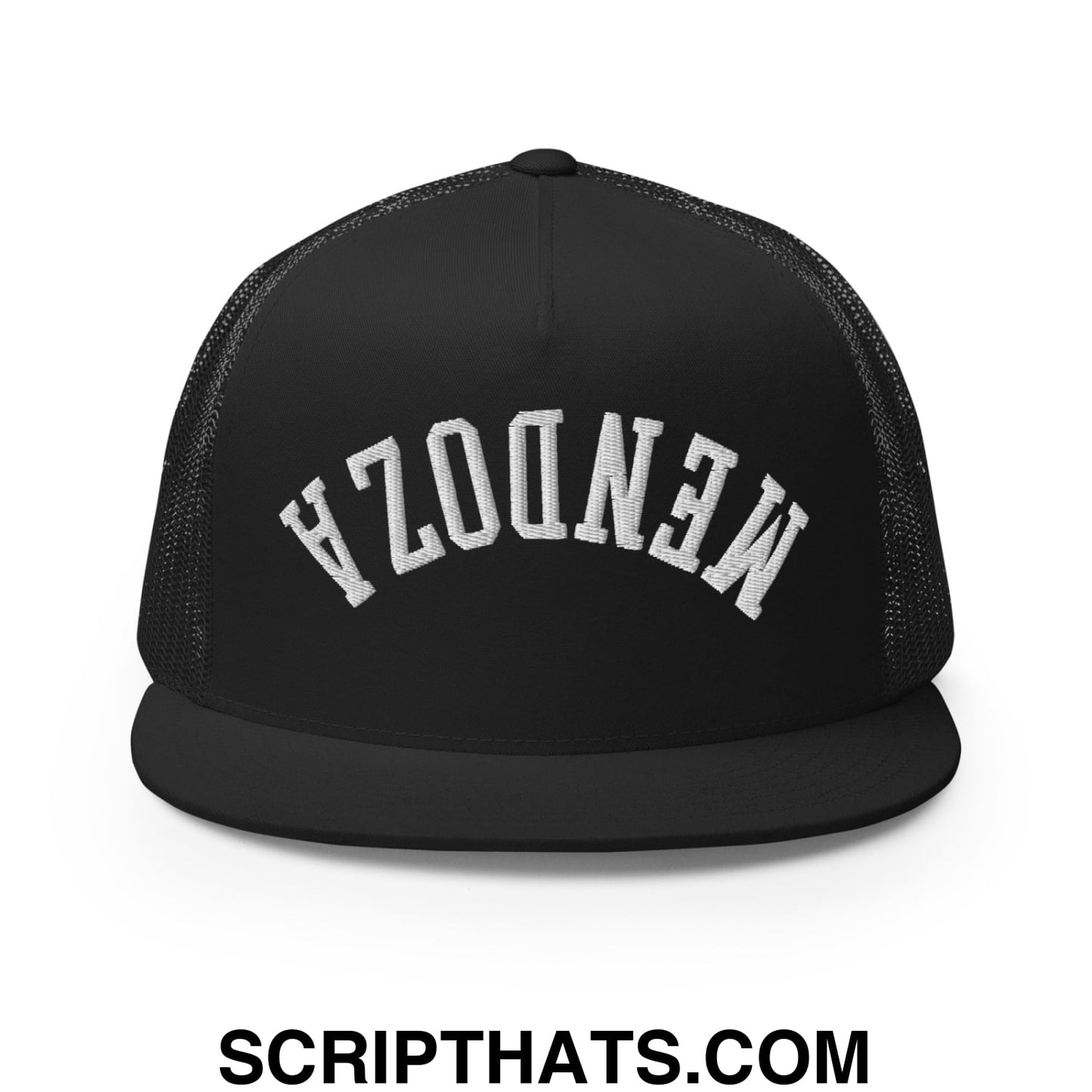 Upside Down Fernando Mendoza 2026 Raiders Draft Day Embroidered Mesh Flat Bill Brim Trucker Hat Black
