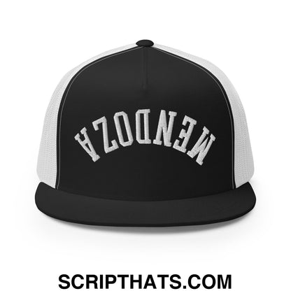 Upside Down Fernando Mendoza 2026 Raiders Draft Day Embroidered Mesh Flat Bill Brim Trucker Hat Black White