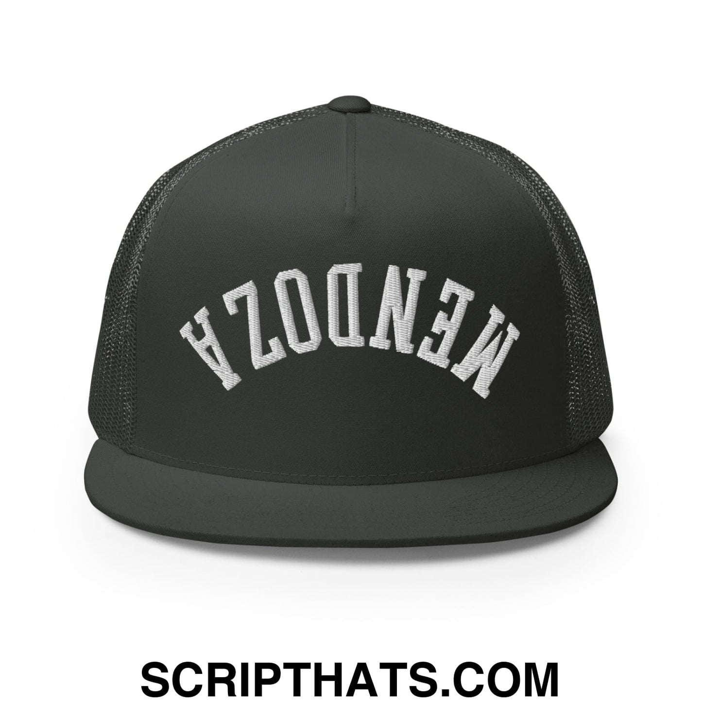 Upside Down Fernando Mendoza 2026 Raiders Draft Day Embroidered Mesh Flat Bill Brim Trucker Hat Charcoal