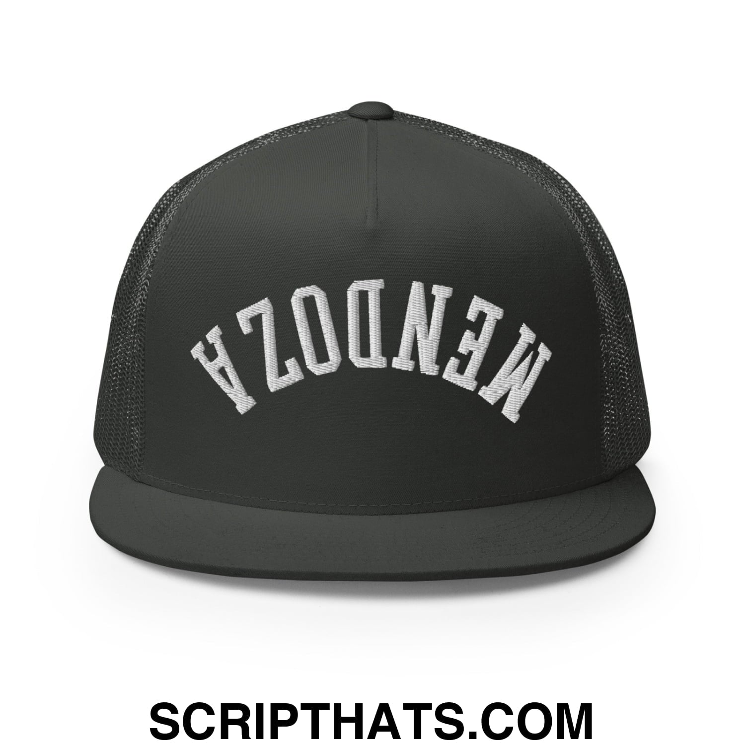 Upside Down Fernando Mendoza 2026 Raiders Draft Day Embroidered Mesh Flat Bill Brim Trucker Hat Charcoal