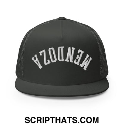 Upside Down Fernando Mendoza 2026 Raiders Draft Day Embroidered Mesh Flat Bill Brim Trucker Hat Charcoal