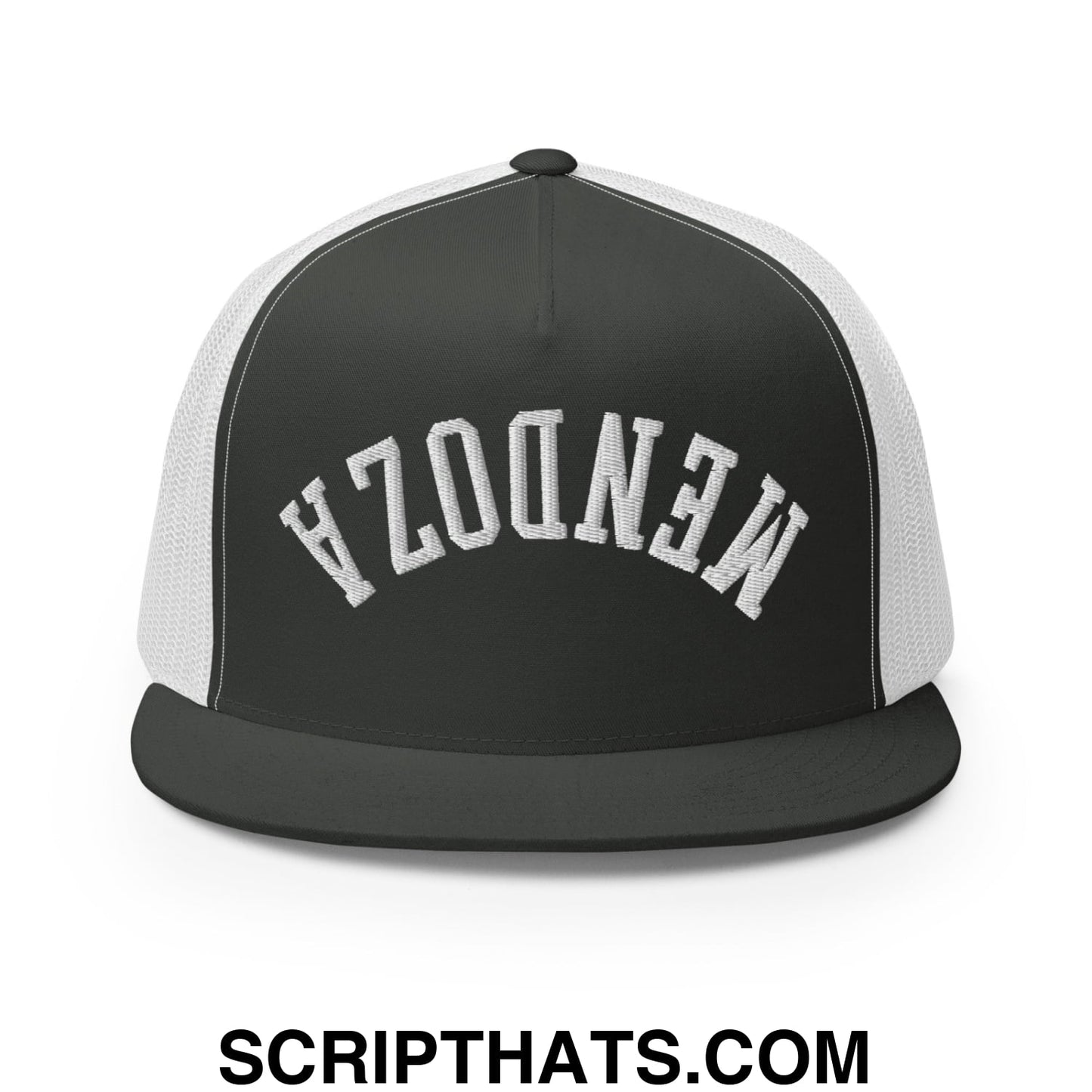 Upside Down Fernando Mendoza 2026 Raiders Draft Day Embroidered Mesh Flat Bill Brim Trucker Hat Charcoal White