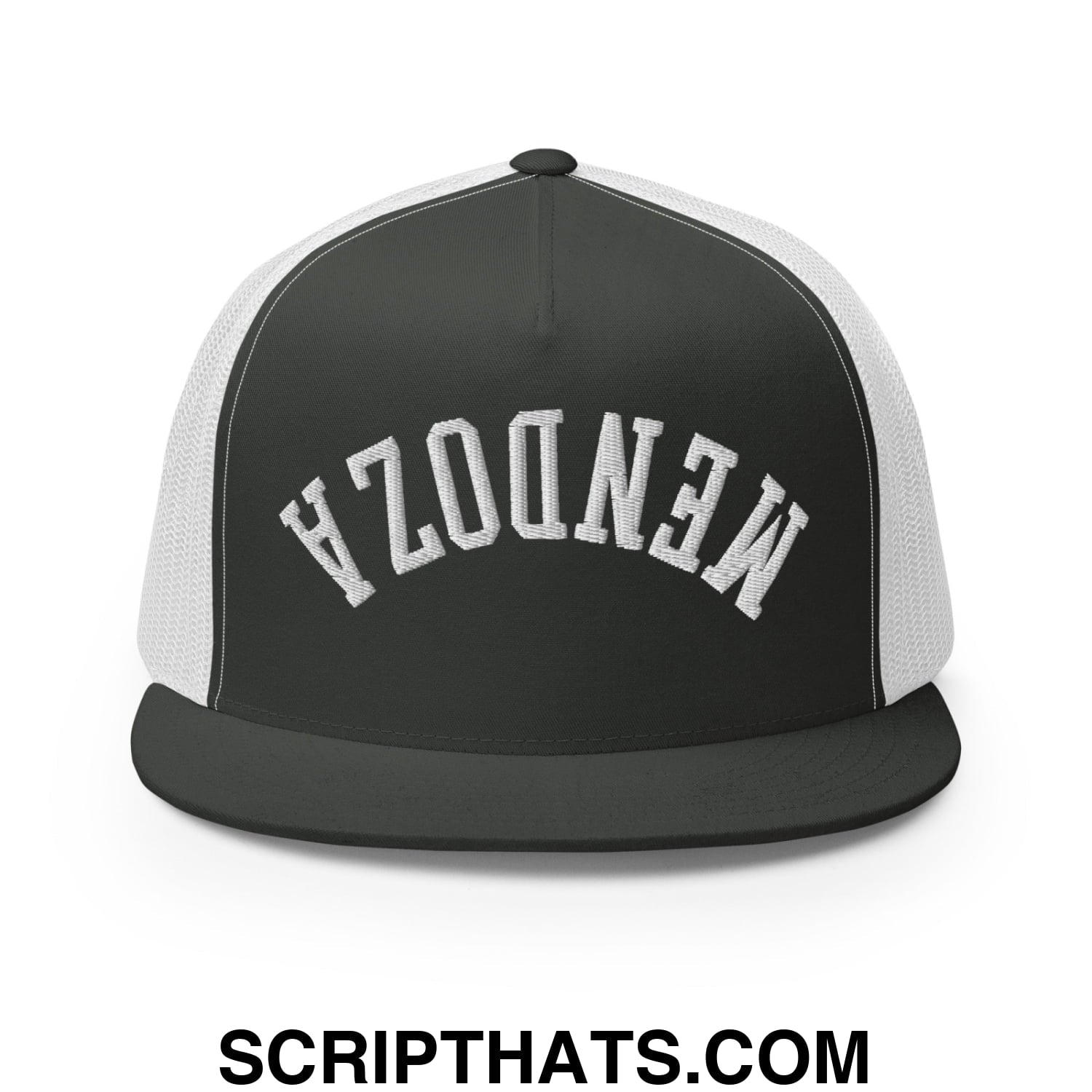 Upside Down Fernando Mendoza 2026 Raiders Draft Day Embroidered Mesh Flat Bill Brim Trucker Hat Charcoal White