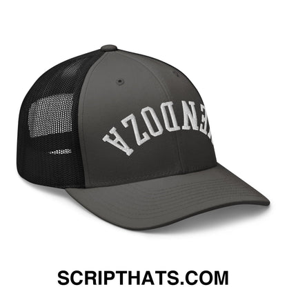 Upside Down Fernando Mendoza 2026 Raiders Draft Day Embroidered Mesh Trucker Hat Charcoal Black