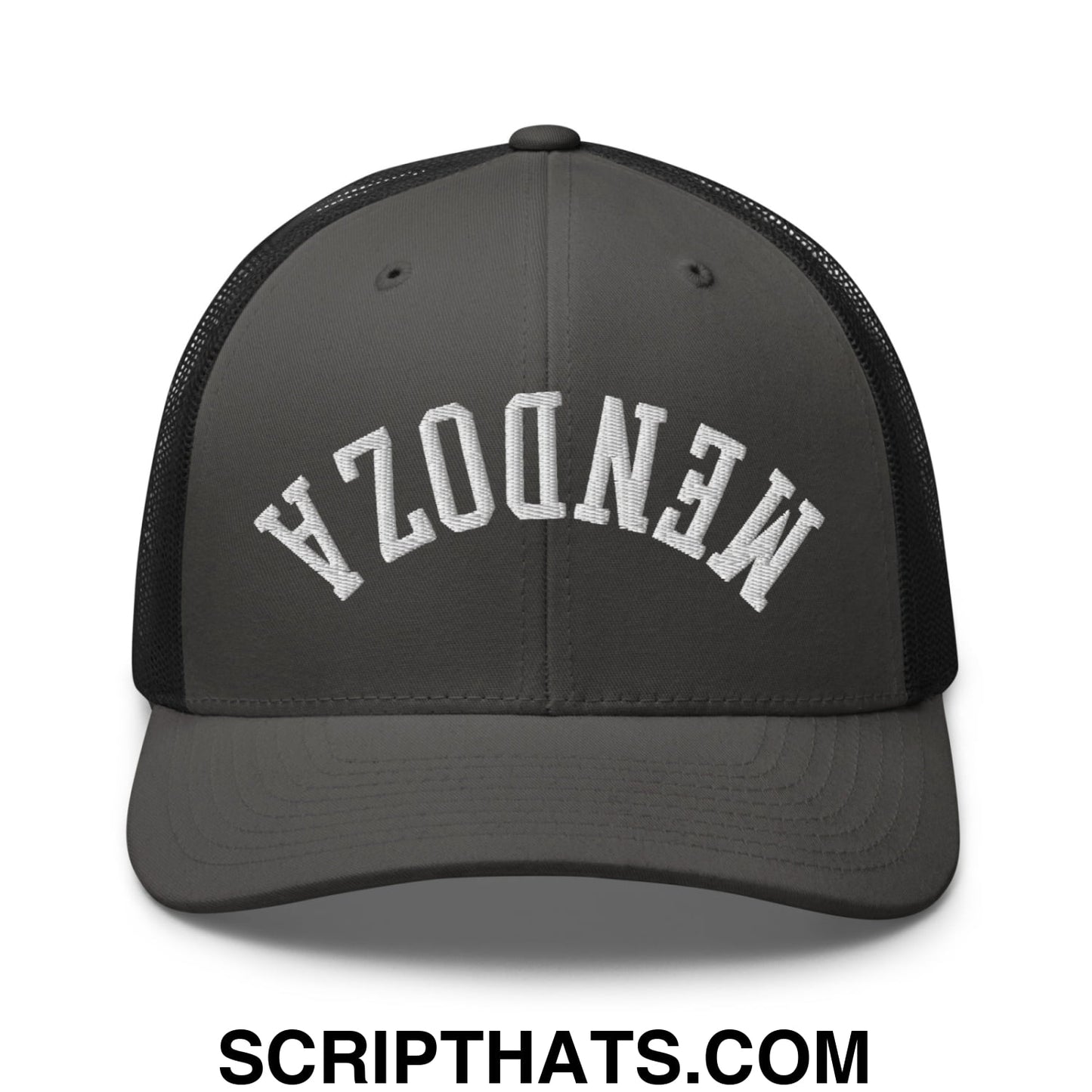 Upside Down Fernando Mendoza 2026 Raiders Draft Day Embroidered Mesh Trucker Hat Charcoal Black
