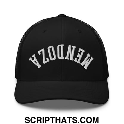Black mesh trucker hat with white embroidered nendezah in collegiate font from upside down fernando mendoza football line