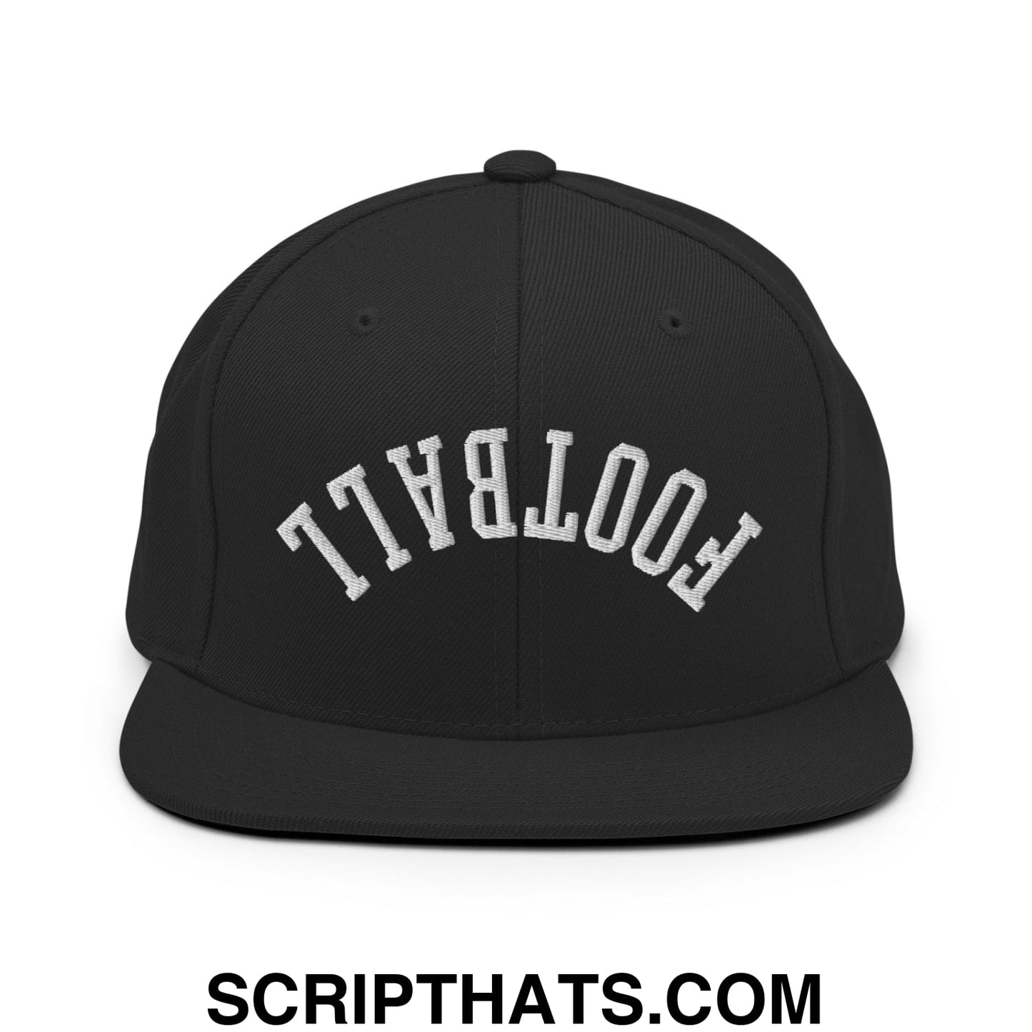 Upside Down Football Embroidered Flat Bill Brim Snapback Hat Black