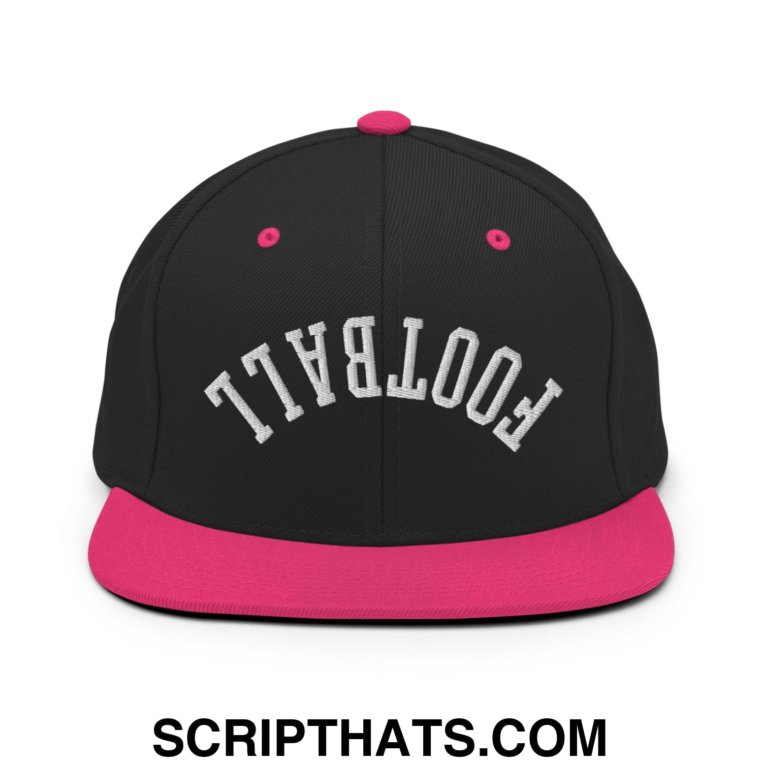 Upside Down Football Embroidered Flat Bill Brim Snapback Hat Black Neon Pink