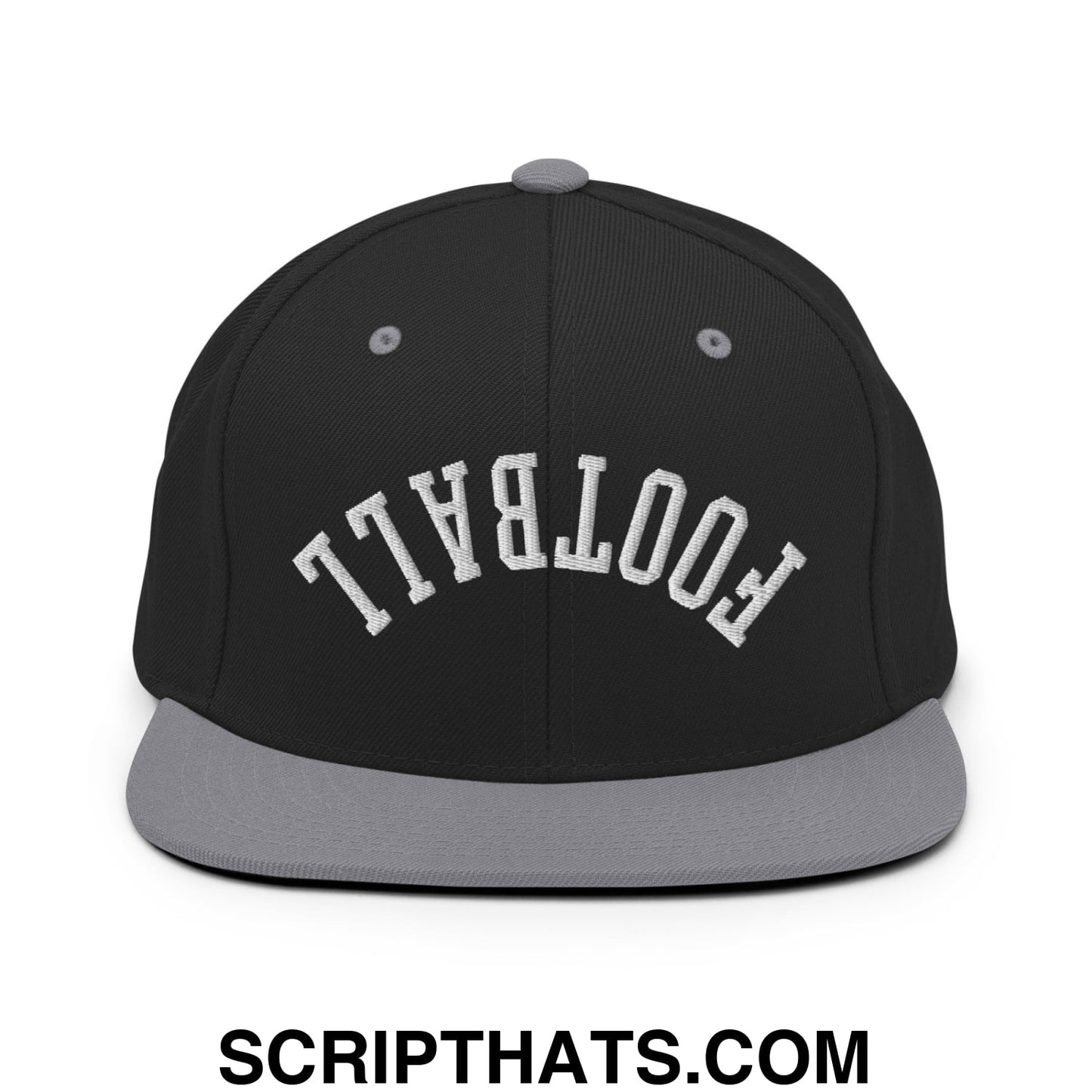 Upside Down Football Embroidered Flat Bill Brim Snapback Hat Black Silver