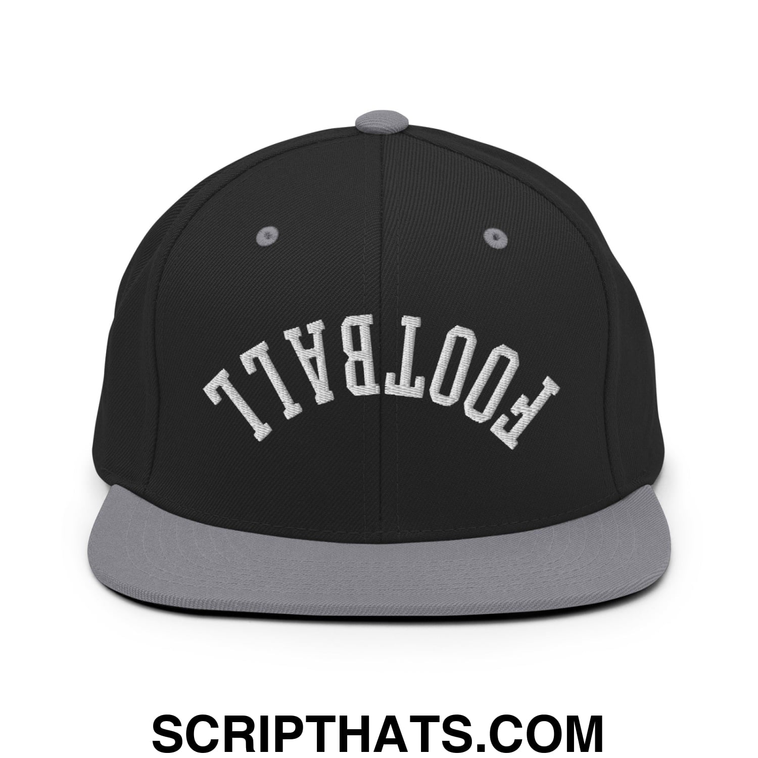 Upside Down Football Embroidered Flat Bill Brim Snapback Hat Black Silver