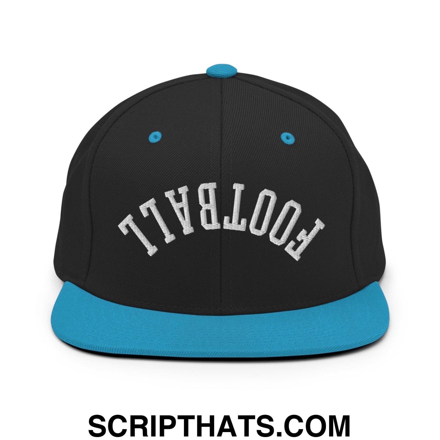 Upside Down Football Embroidered Flat Bill Brim Snapback Hat Black Teal
