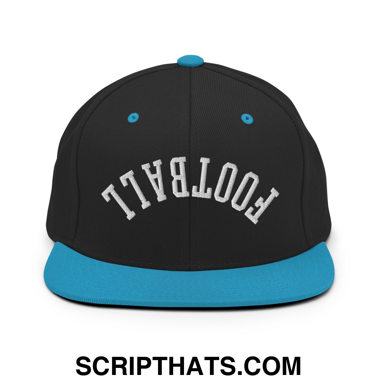 Upside Down Football Embroidered Flat Bill Brim Snapback Hat Black Teal