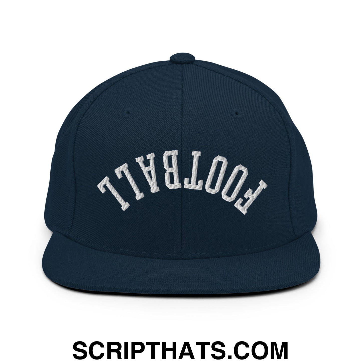 Upside Down Football Embroidered Flat Bill Brim Snapback Hat Dark Navy