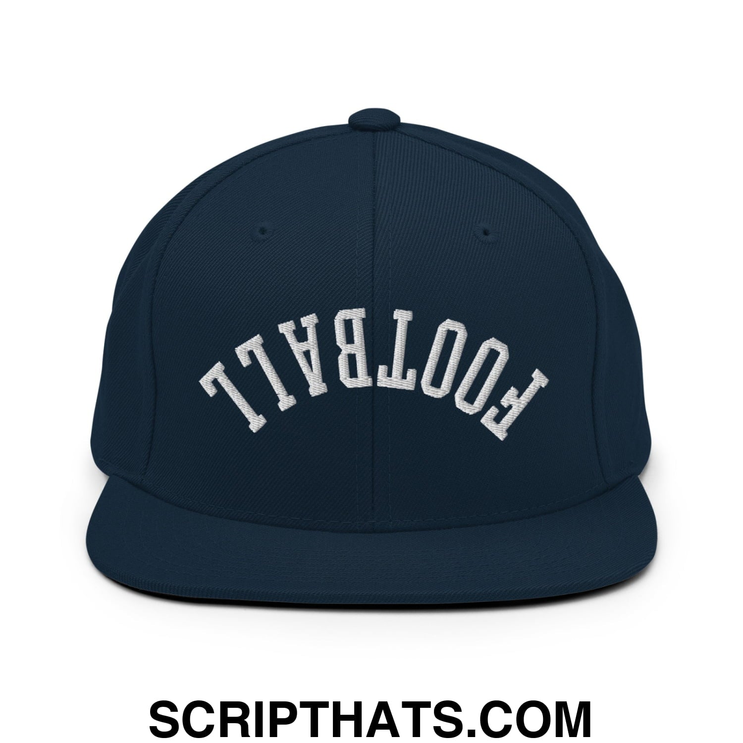 Upside Down Football Embroidered Flat Bill Brim Snapback Hat Dark Navy