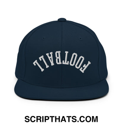 Upside Down Football Embroidered Flat Bill Brim Snapback Hat Dark Navy