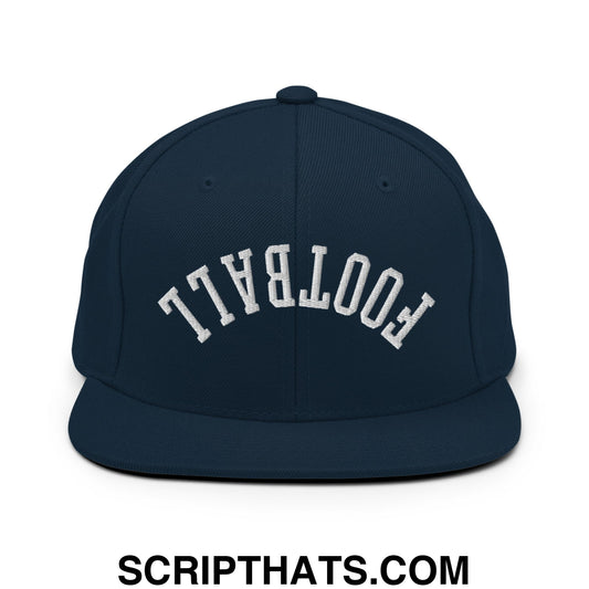 Upside Down Football Embroidered Flat Bill Brim Snapback Hat Dark Navy