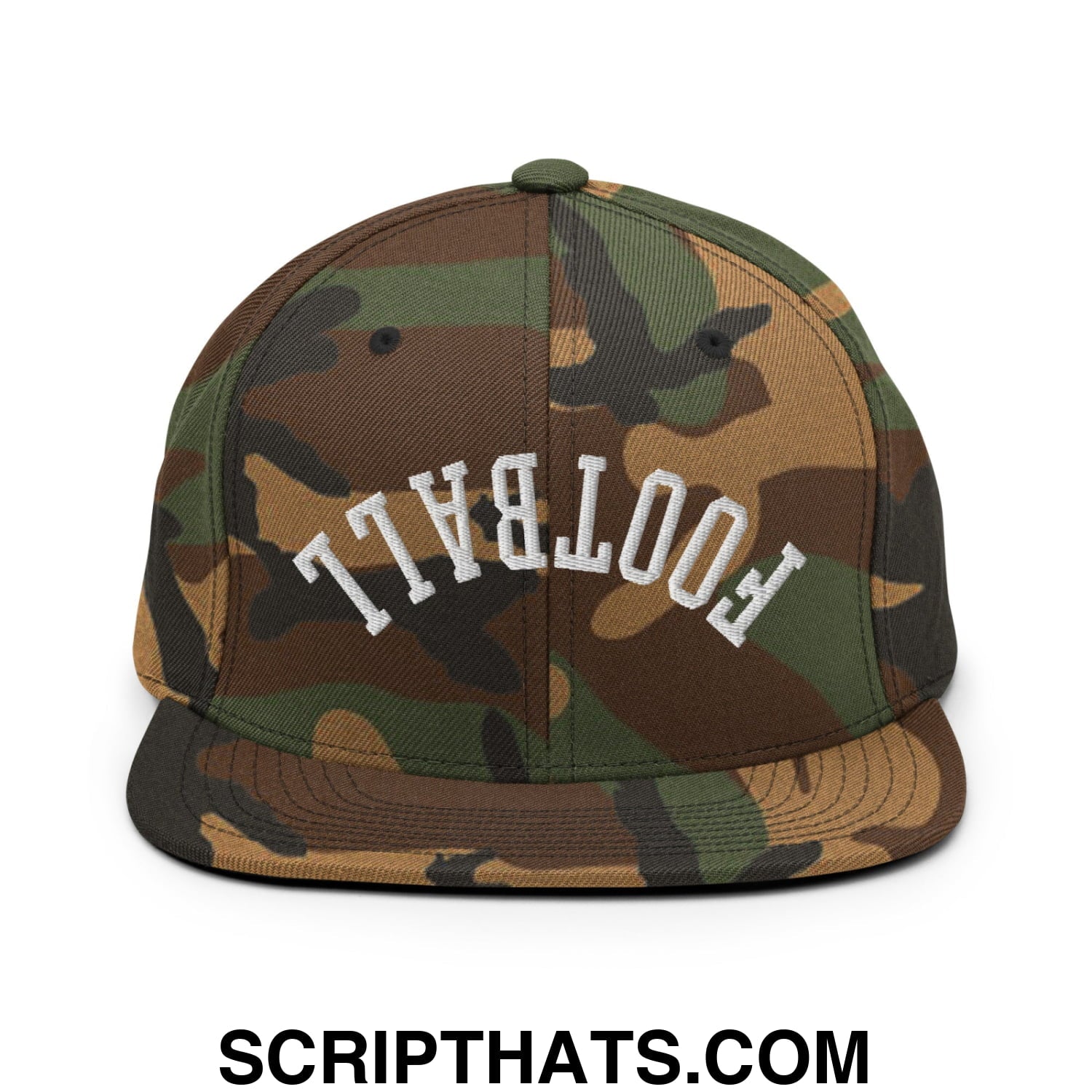 Upside Down Football Embroidered Flat Bill Brim Snapback Hat Green Camo