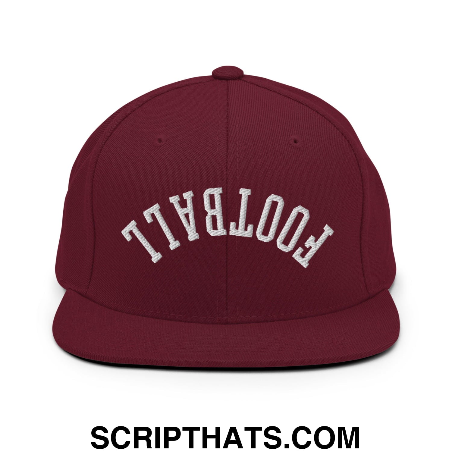 Upside Down Football Embroidered Flat Bill Brim Snapback Hat Maroon