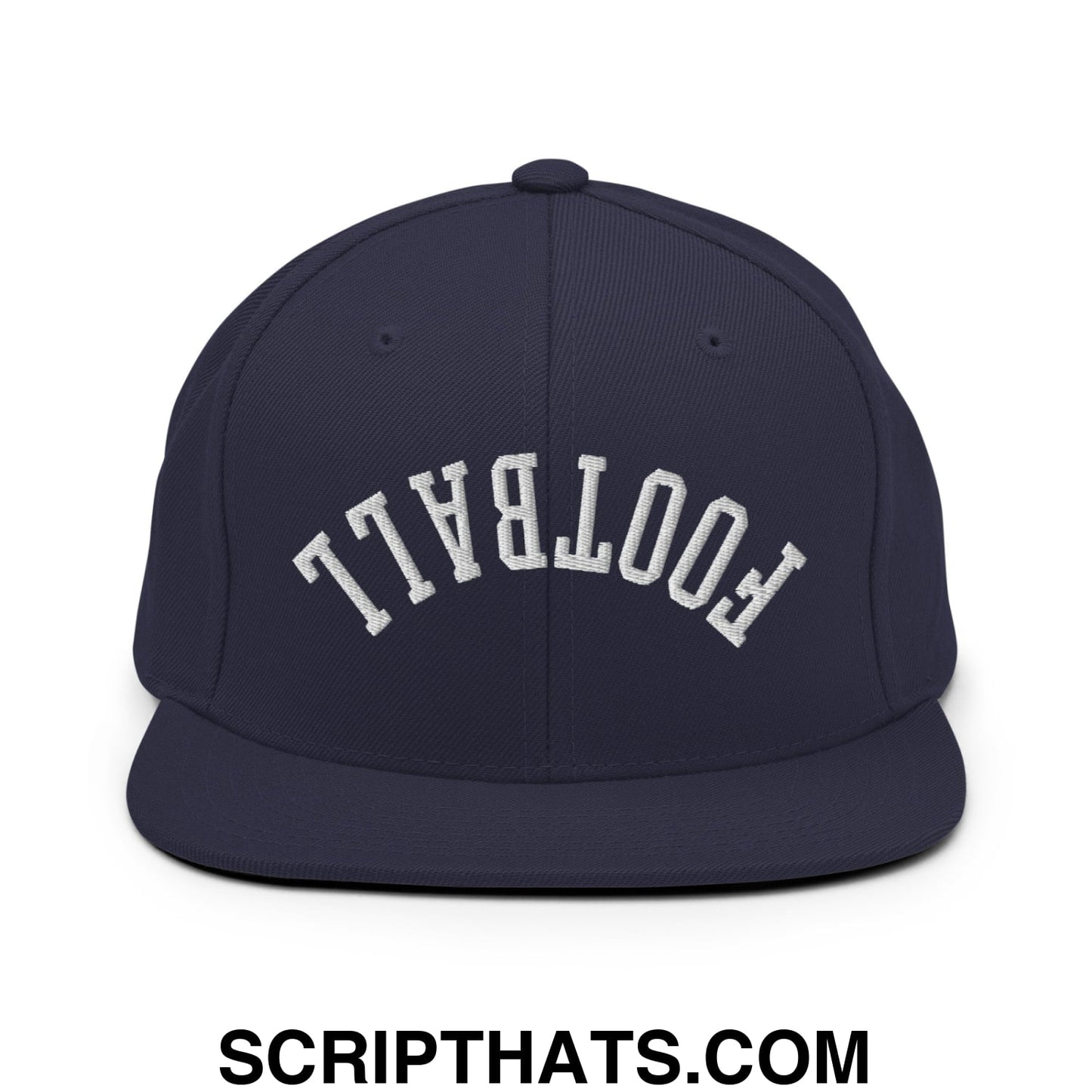 Upside Down Football Embroidered Flat Bill Brim Snapback Hat Navy