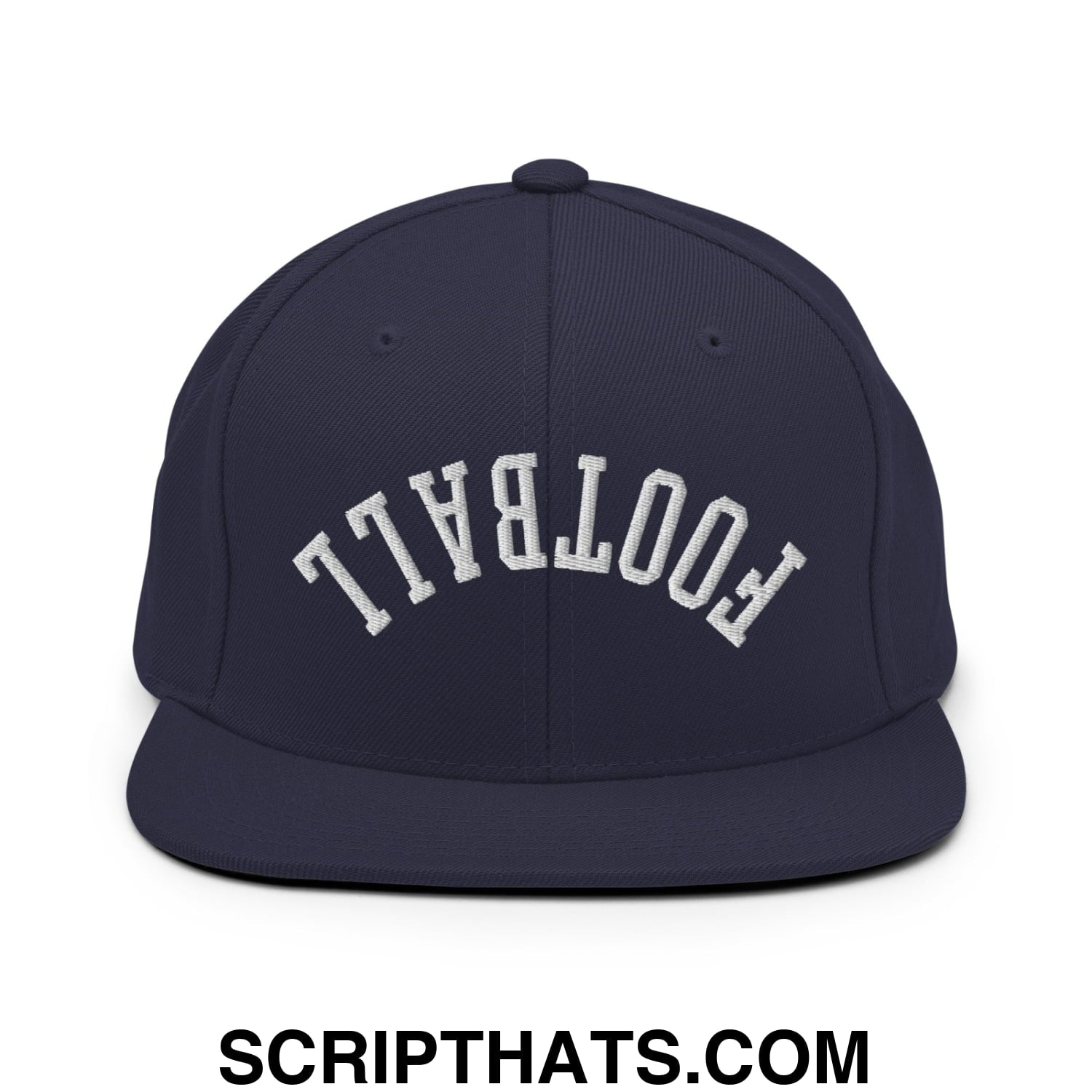 Upside Down Football Embroidered Flat Bill Brim Snapback Hat Navy