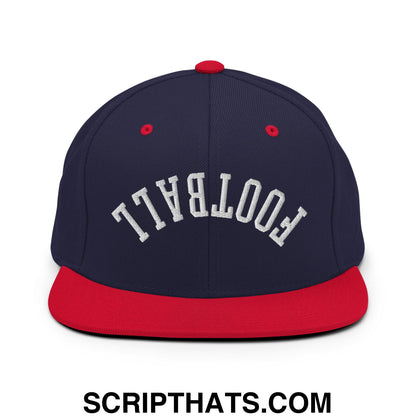 Upside Down Football Embroidered Flat Bill Brim Snapback Hat Navy Red