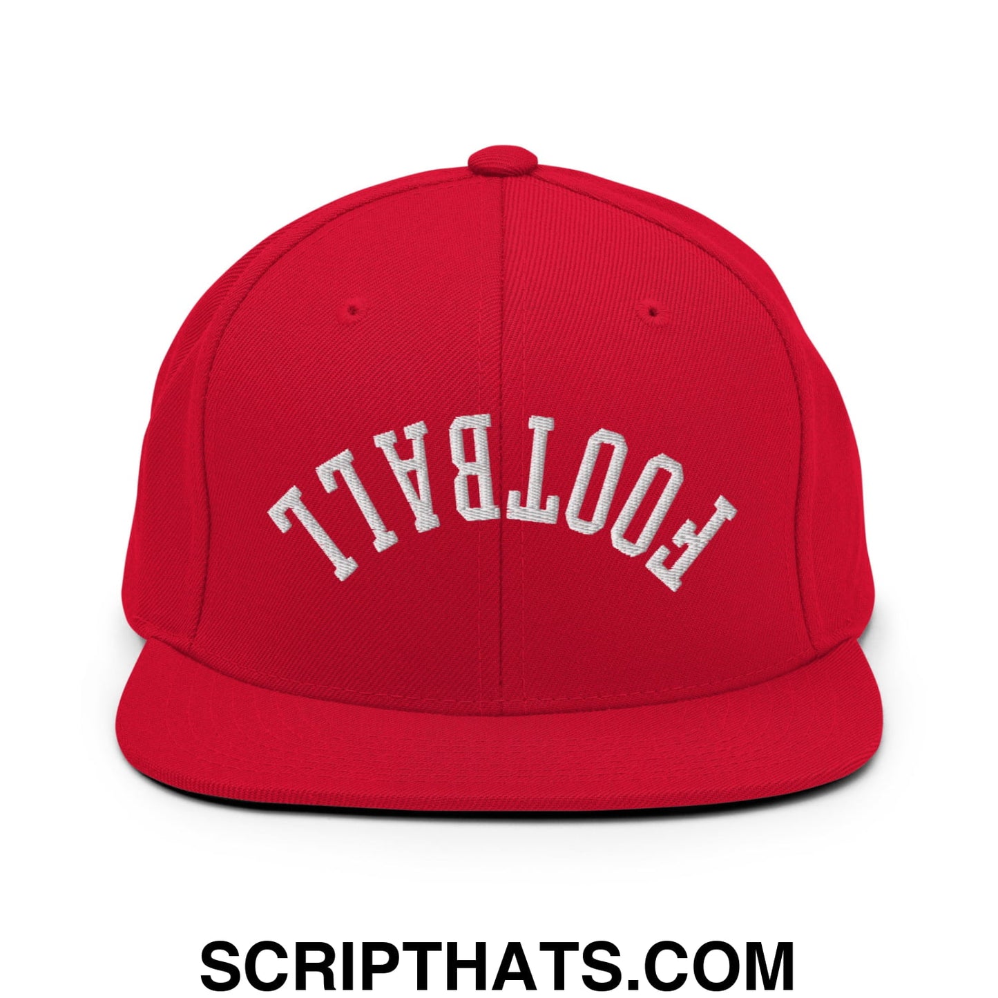 Upside Down Football Embroidered Flat Bill Brim Snapback Hat Red