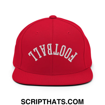 Upside Down Football Embroidered Flat Bill Brim Snapback Hat Red